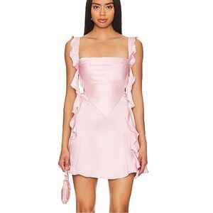 Nana Jacqueline KARINA DRESS pink satin ballet core ruffle mini Revolve New XS